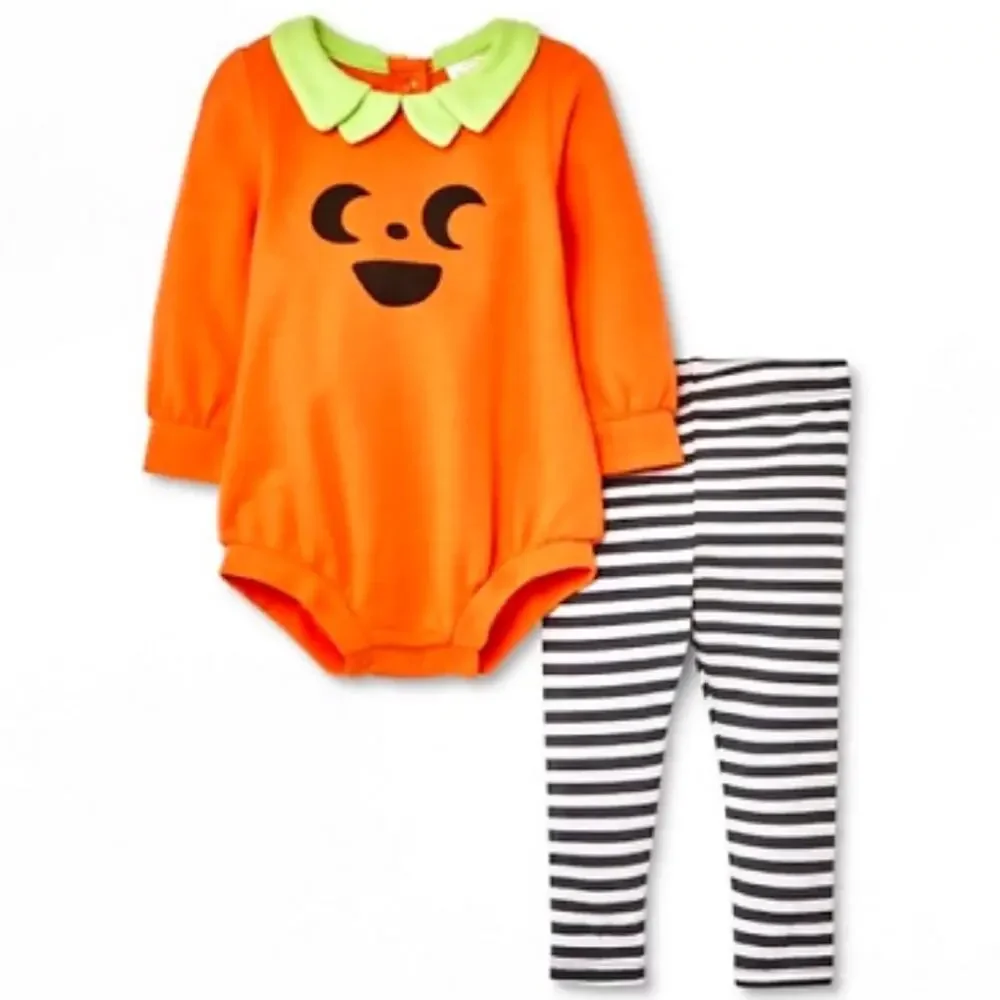 Cat & Jack Halloween Jack-o’-lantern Romper Set Size 6-9M